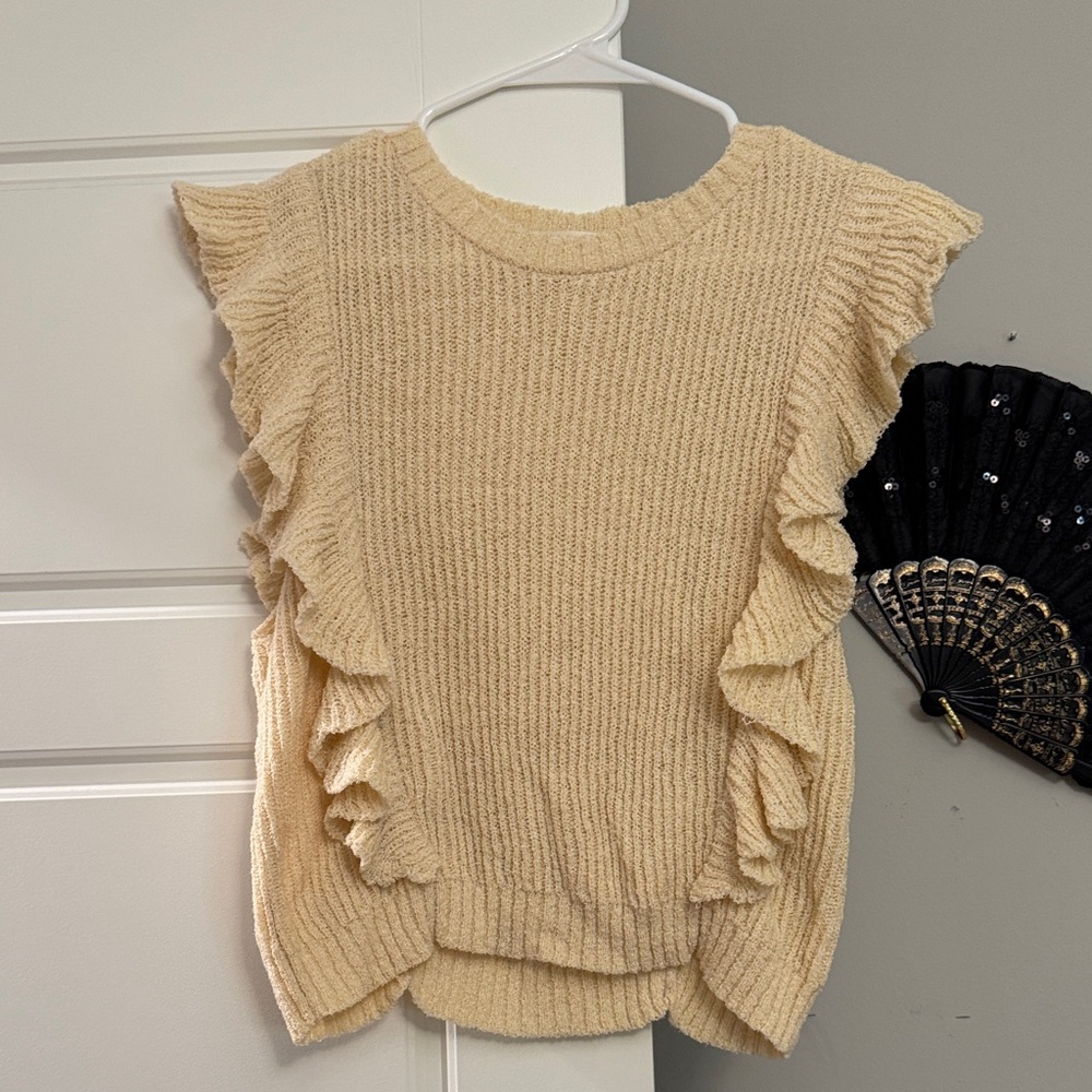 Ruffled Cream Knit Top